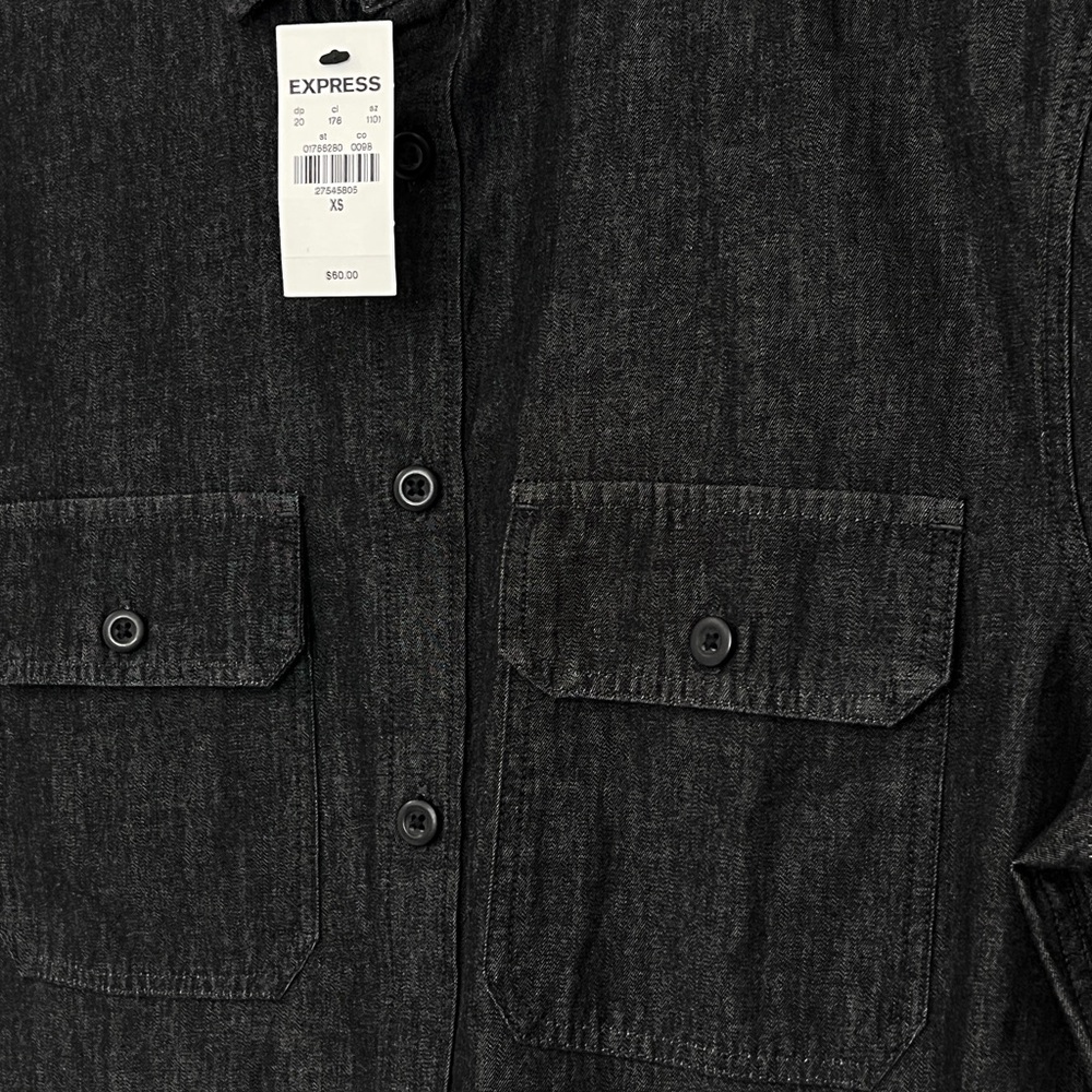 NWT Express Men’s Button Down Shirt.  Charcoal Long Sleeve Shirt. Size xsmall - Picture 3 of 4